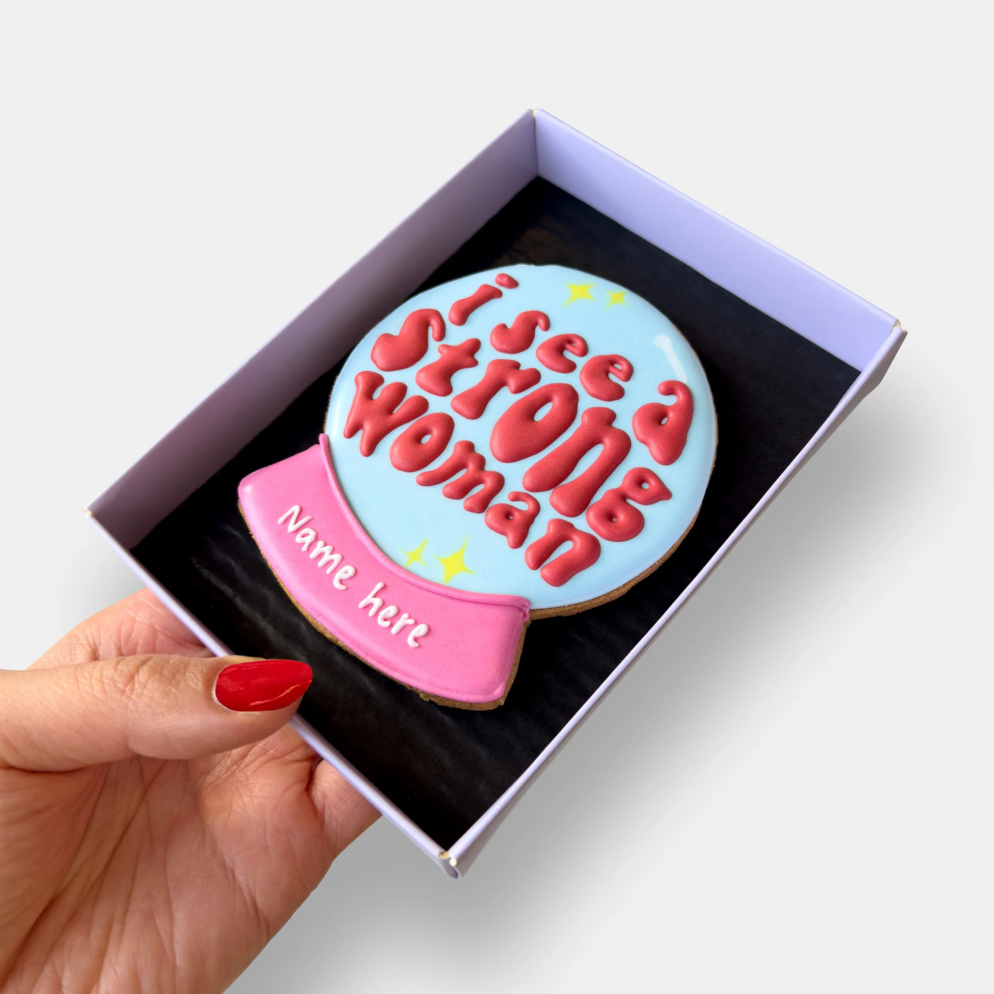 Personalised I See A Strong Woman Crystal Ball International Women's Day Letterbox Iced Cookie - Image 3