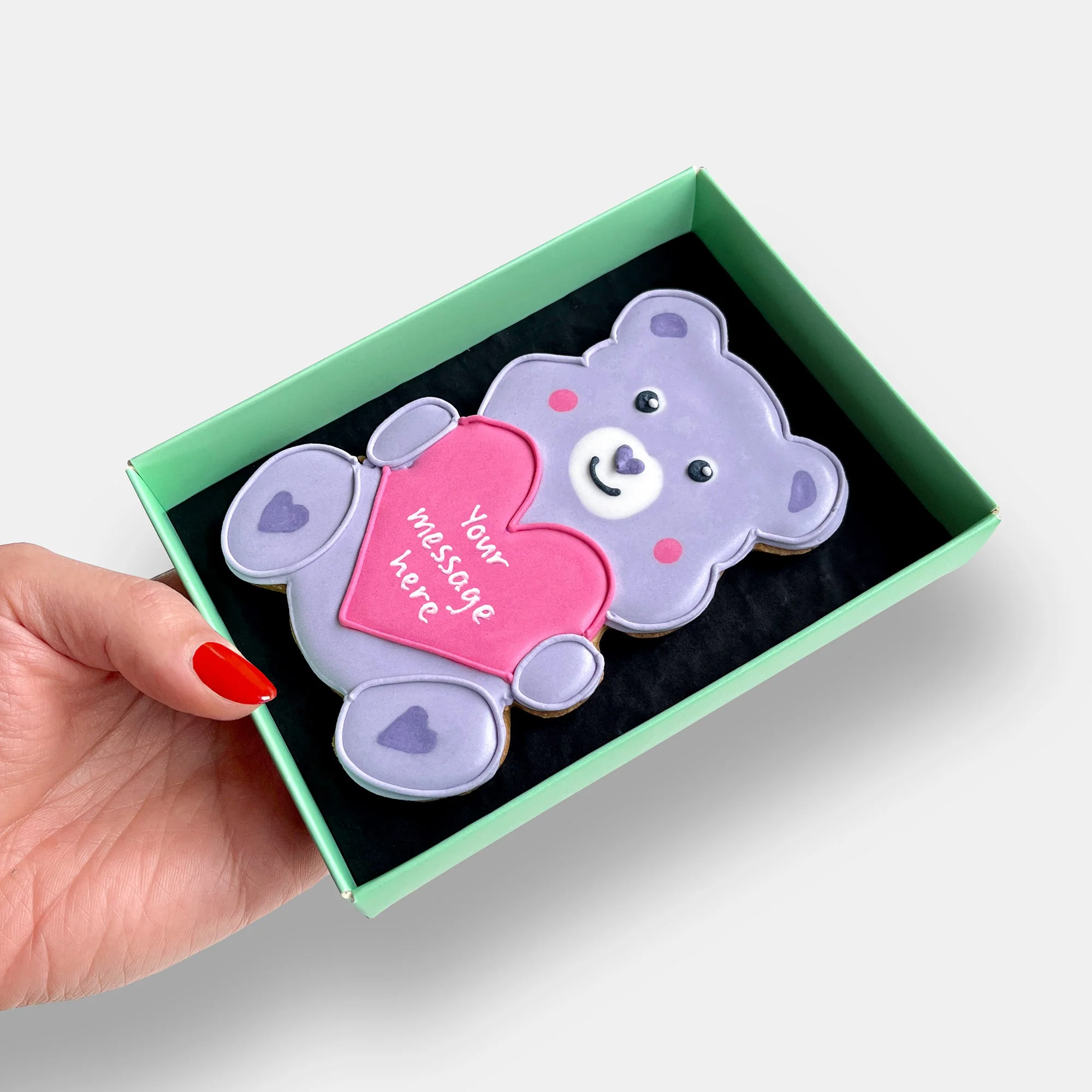 Personalised Purple Love Bear Letterbox Iced Cookie - Image 3