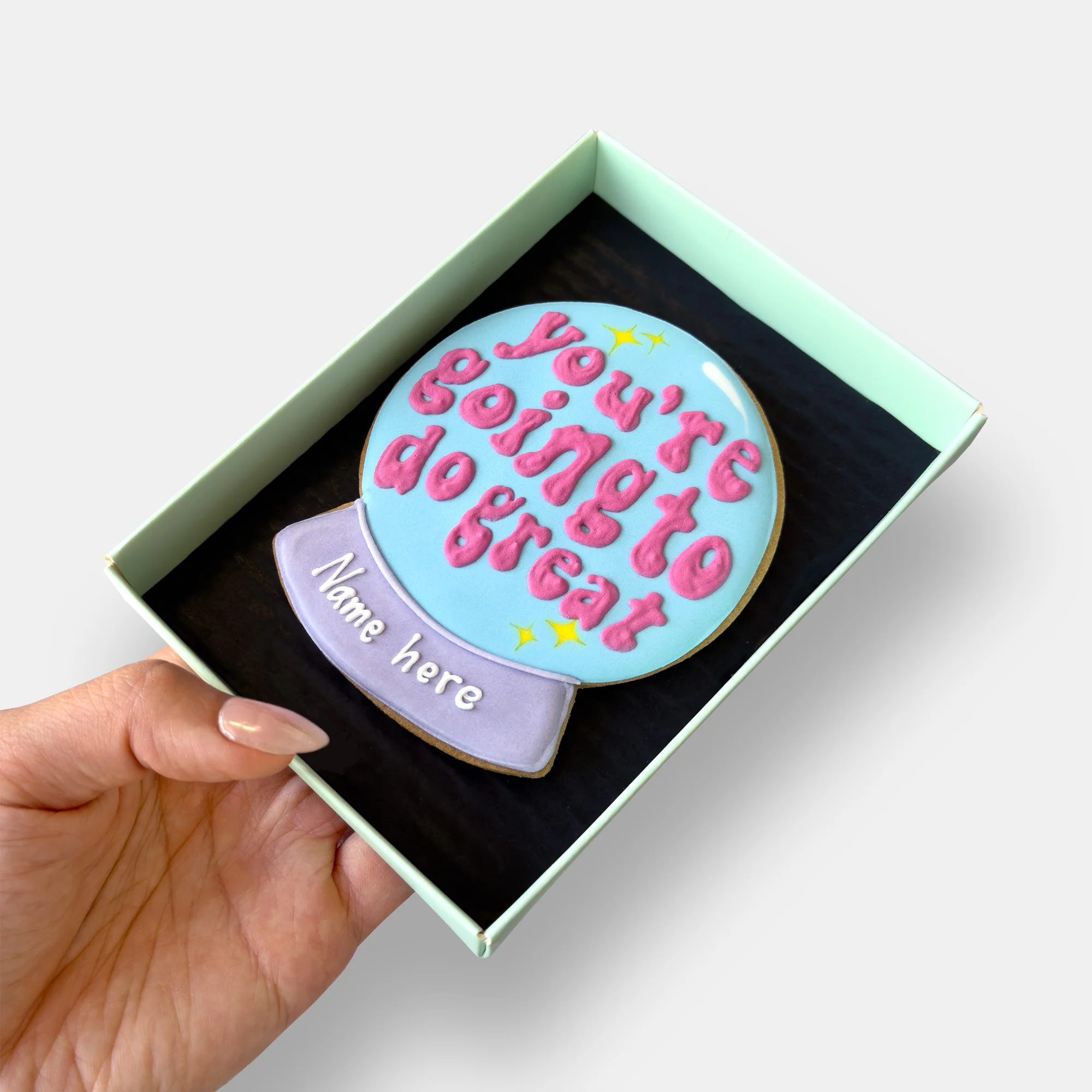 Personalised You're Going To Do Great Crystal Ball Good Luck Letterbox Iced Cookie - Image 3